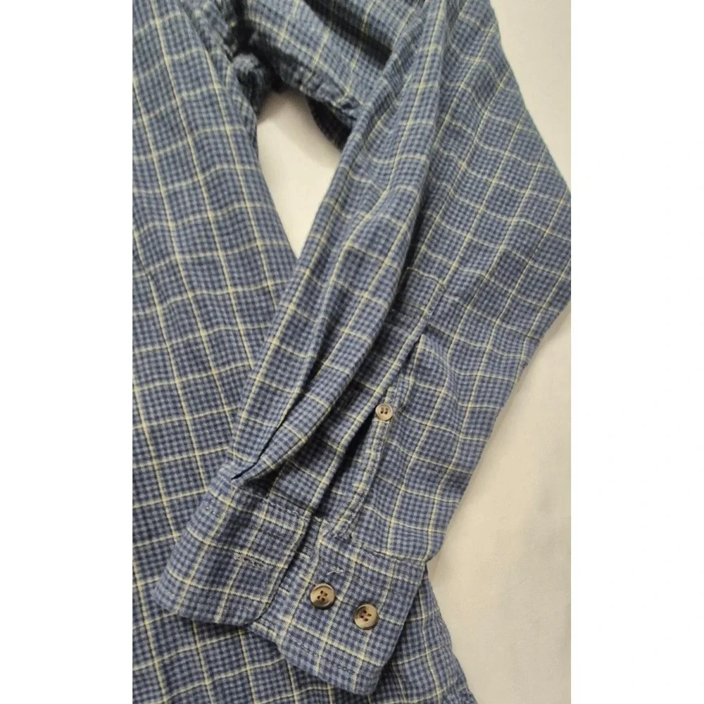 Banana Republic men's blue plaid LS button up Untucked Fit shirt‎ LG Cotton